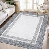 Garvee Bordered Dark Grey 8x10 Washable Area Rug – Modern Stain-Resistant, Low-Pile, Non-Slip Accent Carpet for Living Room, Bedroom, or Home Decor - Dark Gray