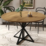 Garvee 47" Wood Round Dining Table with Metal K-Shaped Legs for Dining Room and Kitchen, Brown - Brown