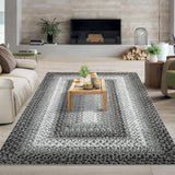 Garvee Bordered Grey 3x5 Area Rugs Machine Washable Rug Area Rug Boho Modern Throw Rug Stain Resistant Low-Pile Non-Slip Distressed Rug for Bedroom Kitchen Living Room - Gray