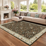 Garvee 8x10 Washable Large Living Room Rug Water Resistant Distressed Vintage Floral Non Slip Low Pile Soft Rug Brown Natural - Brown/Natural