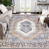 Garvee Washable 5x7 Area Rugs for Bedroom Vintage Boho Bohemian Rug Ultra Soft Throw Rug Non Slip Indoor Floor Cover for Bedroom Dining Room, Light Orange - Orange