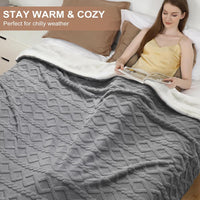 Garvee Electric Blanket Queen Size Dual Control - Thick Tufted Sherpa Heated Blanket Queen with 6 Heating Levels and 20 Time Settings, UL Certified Fast Heating Blanket Queen Size 84"×90", Grey