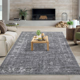 Garvee Vintage Distressed Area Rug 8x10 Living Room Rug Stain Resistant Large Bedroom Rug Non-Slip Throw Floor Carpet Indoor Traditional Dining Room Rug Boho Accent Rug for Home Office, Grey - Gray