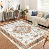 Garvee Large Machine Washable Area Rug Living Room Rugs, 9x12 Soft Indoor Floral Stain Resistant Non Slip Thin Carpet for Under Dining Table Bedroom Nursery Home Office, Brown - Brown
