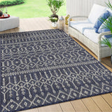 Garvee Outdoor Rugs 8x10 Blue Waterproof Indoor/Outdoor Rug Geometric Textured Weave for High-Traffic Spaces - Blue