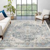 Garvee Washable Area Rug 9x12 Living Room Farmhouse Vintage Oriental Rug Large Distressed Non-Slip Stain Resistant Carpet 9x12 Rug Clearance for Bedroom Dining Room Home Office,Teal - Teal