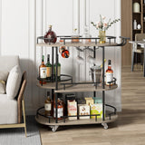 Garvee Black Bar Carts With 4-Tiers Storage Shelves, Mobile Bar Serving Carts With Wine Rack And Glass Holder For Kitchen, Dining Room, Living Room - Black Grey - Black+Grey