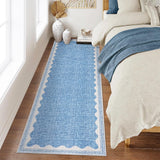 Garvee Modern Blue 2x6 Scalloped Runners for Hallways, Solid Runner Rug Non Slip Scalloped Bath Runner, Washable Rugs for Bedroom Girls, Rugs for Kitchen Floor Soft Dorm Nursery Carpet for Bedside - Blue