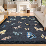 Garvee Area Rug 5x7, No Slip Washable Butterfly Pattern Rug, Low-Pile, Black, Living Room Bedroom Dining Room - Black