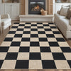 Garvee 9x12 Checkered Easy Jute Rugs Non-Slip Backing Machine Washable Large Rugs Black for Bedroom Patio Dining Room Backyard