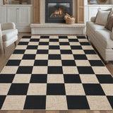 Garvee Washable 8x10 Easy Jute Rugs Checkered Area Rugs Non-Slip Contemporary Plaid Accent Carpet Neutral Low Pile Indoor Outdoor Floor Mat - Black-Checkerboard-1