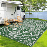 Garvee Outdoor Rug 8x10 Reversible Portable Plastic Straw Camping Rug for Patio Deck Porch Balcony Green White Waterproof Durable - Green