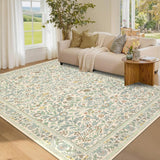Garvee Washable Rug 5x7 Area Rugs Floral Non Slip Low Pile Black for Living Room Bedroom Office Nursery - Beige