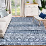 Garvee 9x12 Area Rug for Living Room, Machine Washable Area Rugs, Boho Distressed Rugs for Bedroom, Under Dinning Table Stain Resistant Rug s, Non-Shedding Non-Slip Indoor Floor Carpet for Home - Blue