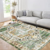Garvee Washable Rug Orange Green 9x12 Vintage Distressed Rug Non Slip Rug for Living Room Stain Resistant Throw Rug Low Pile Accent Rug Indoor Floor Cover for Bedroom Dining Room - Orange Green