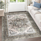 Garvee Washable Area Rug 8x10, Large Boho Living Room Area Rugs, Soft Vintage Rug Carpet for Bedroom, Non Slip Low-Pile Distressed Accent Rug for Bedroom Dining Room Entryway Dorm Kitchen, Brown - Brown