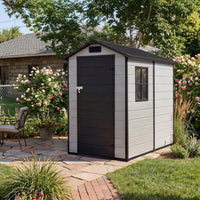 Garvee 4x6 FT Outdoor Storage Shed with Floor, Plastic Resin Garden Shed with Window & Sloping Roof & Lockable Door for Patio Backyard Garden, Lawn Mower, Bike, Tool Storage