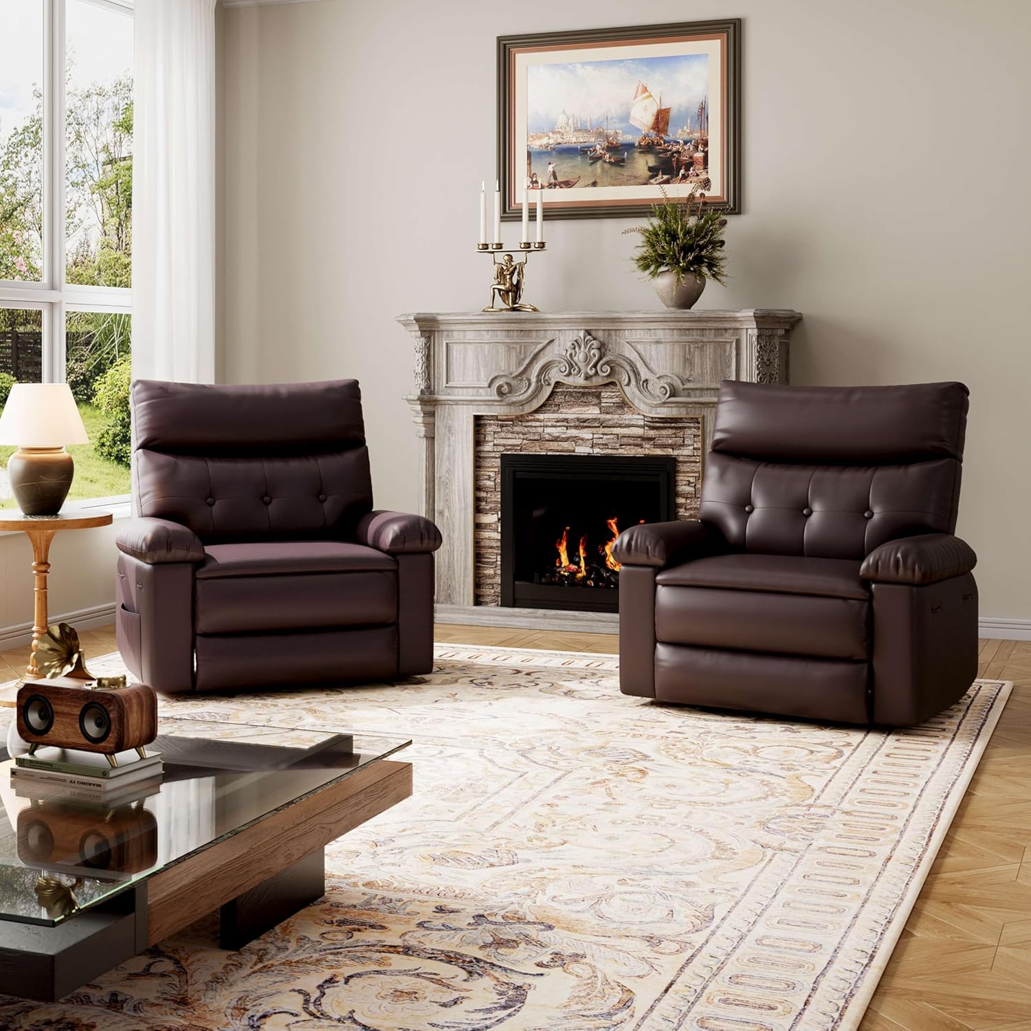 Garvee Oversized Wide Massage Recliner Chair, PU Leather Large Manual Recliner for Adults, Ultimate Comfort Lazy Boy with 1.5X Sponge Filling and Easy Recline Mechanism for Relaxation, Coffee