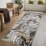 Garvee Abstract Grey 2x6 Modern Runner Rug, Machine Washable Rug, Non-Slip Abstract Floor Carpet, Low Pile Faux Wool Bedside Rug, Foldable Accent Rug for Entryway, Bathroom, Laundry Room, Bedroom - Gray