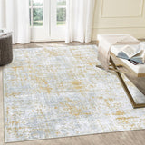 Garvee Abstract Sketch Distressed Rug 5x7 Non Slip Washable Rug Colorful Overdyed Rug for Living Room Low Pile Contemporary Carpet Thin Rug Living Room Play Mat, Yellow Multi - Gray Yellow