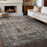 Garvee Oriental Retro Red 9x12 Area Rugs Large Vintage Floor Carpet with Non-Slip Backing, Machine Washable Oriental Distressed Living Room Rugs, Stain-Resistant Foldable Low Pile Rugs for Office, Bedroom - Retro Red