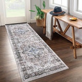 Garvee 2x6 Runner Rug, Brown Vintage Distressed Washable Rug Runner for Hallway Laundry Room, Ultra-Thin Soft Non-Slip Kitchen Runner Rug for Entryway Bedroom (Brown, 2'x6') - Light Brown Multi