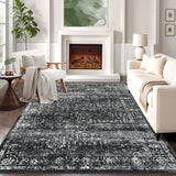 Garvee Area Rug 8x10 Large Living Room Floor Carpet with Non-Slip Backing, Low Pile Faux Wool Soft Rug, Machine Washable, Black - Black