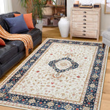 Garvee Area Rug 8x10 Living Room Bedroom Area Rug Vintage Distressed Area Rug Traditional Accent Rug Boho Rug Washable Non-Slip Area Rug for Nursery Home Office, Cream - Tan & Ivory
