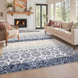 Garvee Vintage Floral Geometric Area Rug 8x10 Boho Washable Non-Slip Blue - Blue