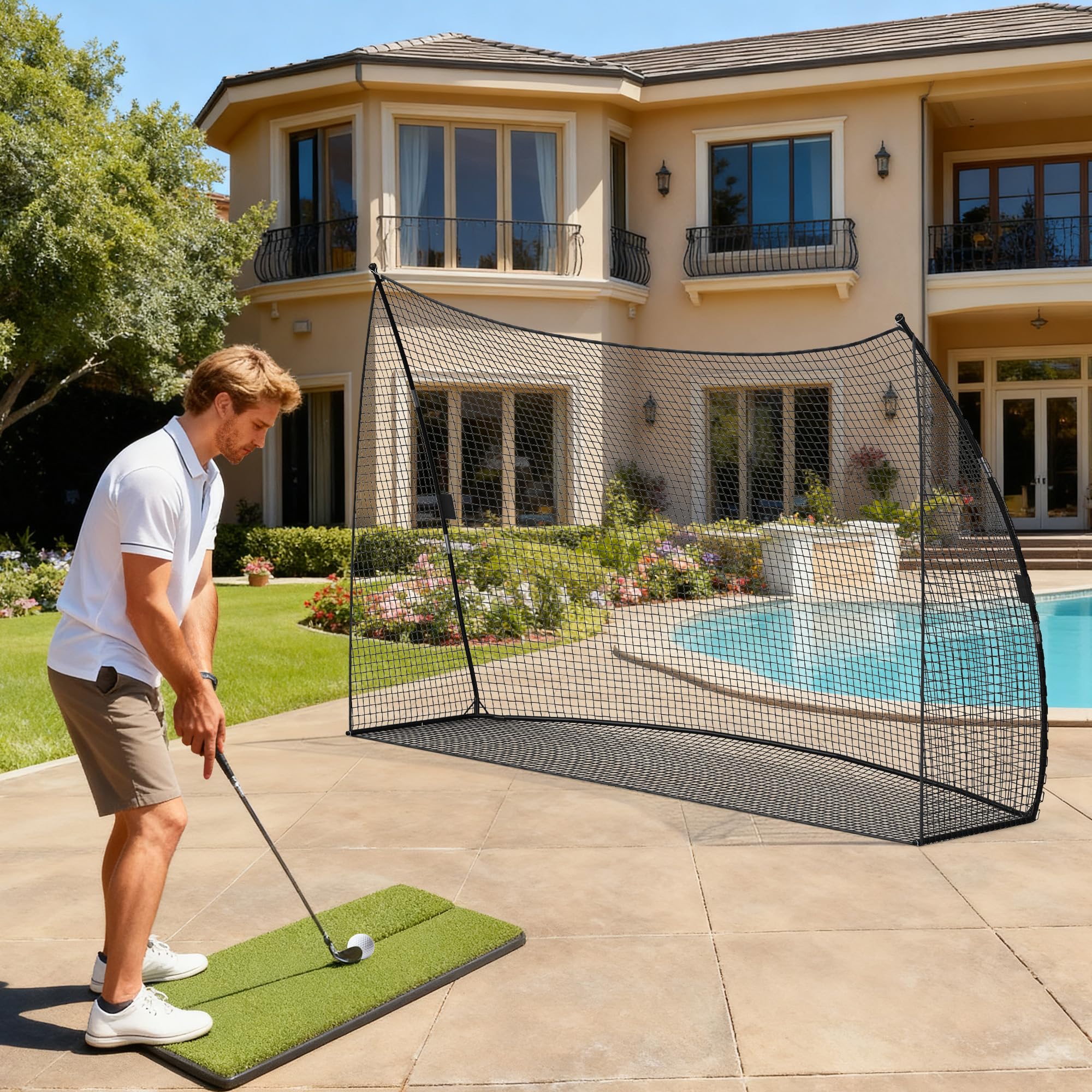 Garvee Golf Practice Hitting Net Large 10x7 ft Black Indoor Outdoor Dr