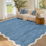 Garvee Scalloped Washable Area Rugs 5x7 Blue Non Slip Soft Low Pile Stain Resistant Rug for Living Room Bedroom Dining Room Nursery - Blue