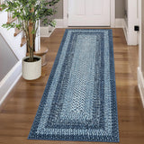Garvee Printed Rug Braided Pattern Washable 2x6 Non Slip Kitchen Runner Soft Low Pile Stain Resistant - Blue