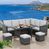Garvee 7 PCS Patio Furniture Set,PE Rattan Grey Wicker, Outdoor Sofa Set,Sectional Chair Set with Washable Cushions, Tea Table,Conversation Furniture for Garden Poolside Balcony (Beige) - Grey