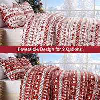 Garvee Christmas Quilt Set King Size - Boho Reversible Bedspread Coverlet Set with Christmas Tree Reindeer Snowflakes Printed Pattern, Soft Lightweight Bohemian Quilt Bedding Cover Set King