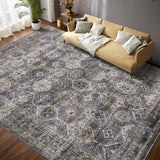 Garvee Persian Blue-Grey 9x12 Area Rug for Living Room Washable Rugs Distressed Bedroom Rug Large Rug Vintage Rug Non Slip Carpet Throw Rugs for Dining Room Stain Resistant Office Rug Classroom Rug - Blue-Gray
