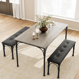 Garvee Dining Table Set for 4, Kitchen Table Set with Upholstered Bench, Dining Room Table Set for 4-6 with Roman Column, 3 Piece Dining Table Set for Small Space, Apartment-Grey - Grey