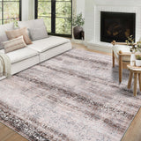 Garvee Washable Area Rug 6x9 Rug for Living Room Non Slip Bedroom Rug Vintage Damask Floral Rug Distressed Rug Chenille Low Pile Thin Carpet Stain Resistant Throw Rugs for Dining Room Brown 6'x9' - Brown & Khaki