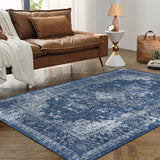 Garvee 5x7 Bedroom Rug Boho Distressed Floor Carpet Machine Washable Area Rug Vintage Rug Medallion Area Rug Indoor Throw Rug for Living Room Bedroom Kitchen, Blue - Blue