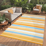Garvee Outdoor Rug 8x10 Colorful Geometric Lines Plastic Straw Reversible Patio Rug Orange Yellow Blue White - Orange Yellow Blue White