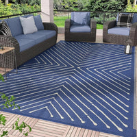 Garvee 8' x 10' Waterproof Reversible Outdoor Rug, Geometric Plastic Straw Patio Mat for RV, Deck, Backyard, Camping & Picnic, Navy Blue
