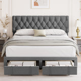 Garvee King Size Bed Frame + Storage Drawers + Adjustable Tufted Headboard + Wooden Slats Support + No Box Spring Needed + Velvet Upholstery + Suitable for Bedrooms - Dark Gray