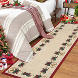 Garvee Christmas Runner Rugs, Beige 2'x8' Bells Holly Berry Ribbon Garland Traditions Throw Carpet for Living Room Bedroom Kitchen Office Hallway Entryway - Jute