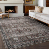 Garvee Oriental Brown  8x10 Living Room Rugs, Large Vintage Floor Carpet with Non-Slip Backing, Machine Washable Oriental Distressed Area Rugs, Stain-Resistant Foldable Low Pile Rugs for Bedroom, Office - Brown