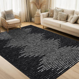 Garvee 10x13 Large Area Rug Black-Middle Striped, Modern Striped Washable Carpet for Living Room Bedroom Nursery, Soft Non-Slip Minimalistic Floor Cover - Black-Middle Striped