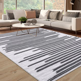 Garvee Area Rug 8x10 Black  Rug Large Washable Rug Boho Living Room Rug Contemporary Stripe Rugs for Bedroom Office Dining Room Neutral Rug Modern Geometric Rug Moroccan Rug - Black