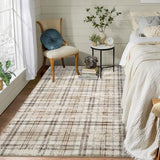 Garvee Plaid Beige 4x6 Washable Modern Rug, Distressed Plaid Area Rugs for Entryway Bedroom Living Room Low Pile Office Floor Carpet Non Slip Farmhouse Area Rug - Beige