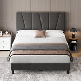 Garvee Twin Size Bed Frame with Adjustable Headboard, Linen Upholstered Platform Bed Frame with Strong Wooden Slats, Mattress Foundation, No Box Spring Needed, Easy Assembly, Gray - Dark Gray