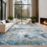 Garvee Abstract 8x10 Large Living Room Rugs Washable Soft Non Slip Area Rug for Bedroom Indoor Modern Stain Resistant Ultra Thin Floor Carpet for Dining Room Nursery Room, Blue Yellow - Blue Yellow
