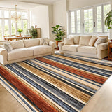 Garvee Area Rug 6x9 Washable Modern Strip Accent Carpet with Non-Slip Backing, Soft Low Pile Floor Cover, Stain-Resistant Contemporary Throw Rug for Bedroom, Office, Colorful - Multicolor