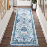 Garvee Area Rug 2x6 Low-Pile Machine Washable Rug Vintage Rug with Non-Slip Backing, Indoor Non-Shedding Floor Rugs for Living Room Bedroom Kitchen Laundry Home Office Carpet,Blue - Blue